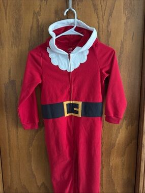 Carter's Red Santa Fleece One-Piece with Hood